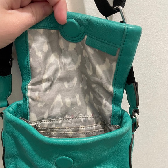 Aimee Kestenberg Teal Leather Crossbody Bag Magnetic Flap Leopard Lining Small - Picture 5 of 6